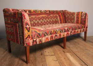 Kilim-Covered Wooden Single-Seater Sofa 
